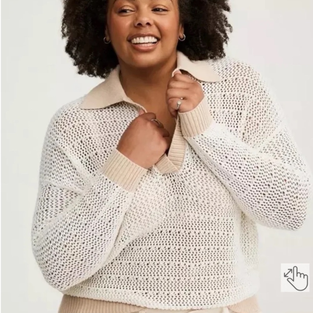 NWT TORRID Collared Pullover Sweater Ivory with Beige/Tan
size 0 or Large - Picture 7 of 12